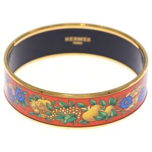 Hermes Enamel GM Bracelet Bangle Gold Red